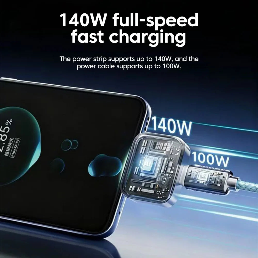 Adaptador de Carga Inteligente de 140W con Desconexión Automática, Carga Rápida y Separador de Seguridad Automático para Dispositivos Tipo-C